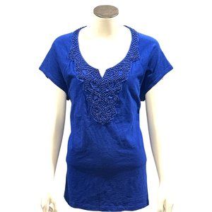 Chicos Royal Blue Short Sleeve Tee Classic Soft Stretch Casual Comfortable Sz 2